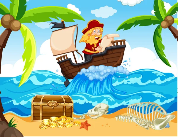 Scène Avec Des Pirates Naviguant Mer Illustration — Image vectorielle