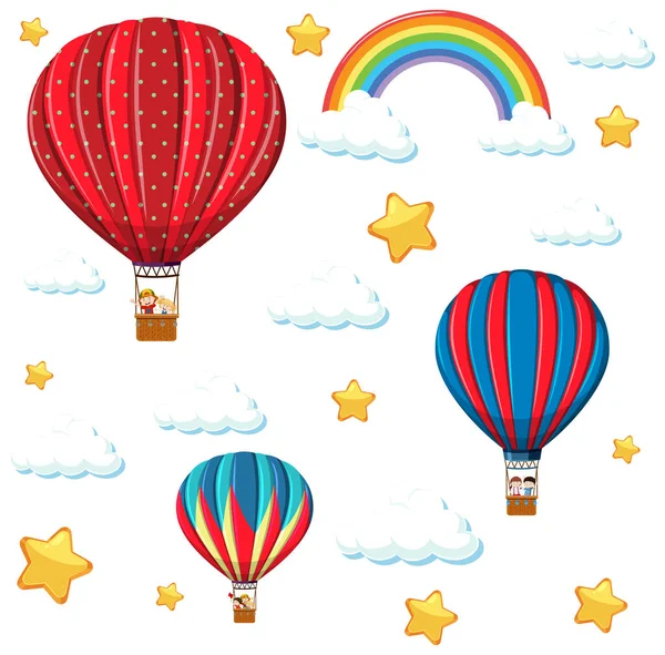 Nahtlose Bunte Ballon Mit Regenbogen Und Sternmuster Illustration — Stockvektor