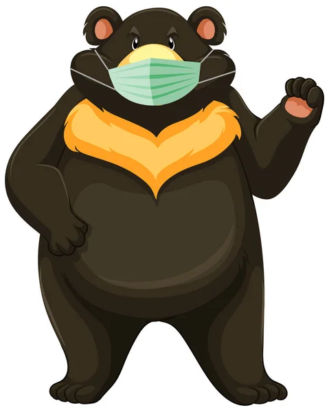 Black Bear Cartoon Character Wearing Mask Illustration — Stock Vector