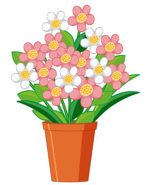 Beyaz arkaplanda kil çömlekte güzel çiçekler