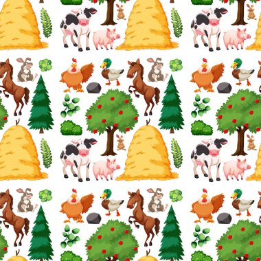 Çiftlik hayvanı grubu kusursuz desenli resimleme