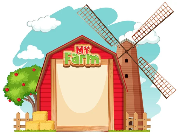 Grens Template Ontwerp Met Rode Schuur Windmolen Illustratie — Stockvector