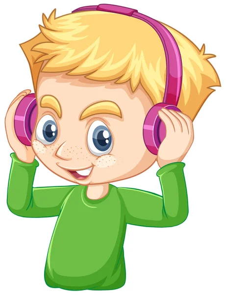 Roztomilý Chlapec Nosí Růžovou Hlavu Telefon Bílém Pozadí Ilustrace — Stockový vektor