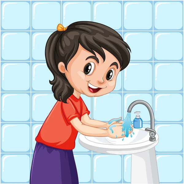 Girl Cleaning Hands Illustration — Stock Vector