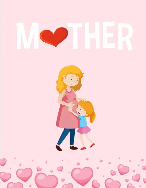 Projeto Cartaz Dia Mãe Com Ilustração Mãe Menina — Vetor de Stock