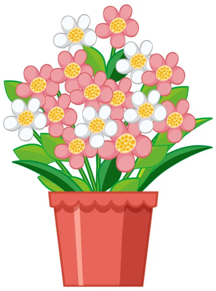 Hermosa Flor Maceta Arcilla Sobre Fondo Blanco Ilustración — Vector de stock