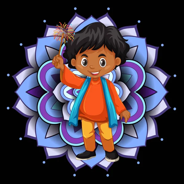 幸せな子供と曼荼羅図の背景デザイン — ストックベクタ