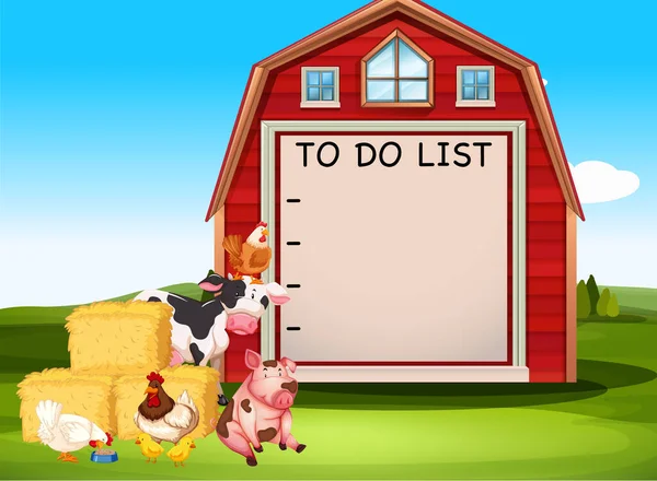 Farm Scene List Sign Barn Illustration — Stock Vector
