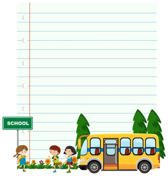 Design Modello Confine Con Bambini Sull Illustrazione Dello Scuolabus — Vettoriale Stock