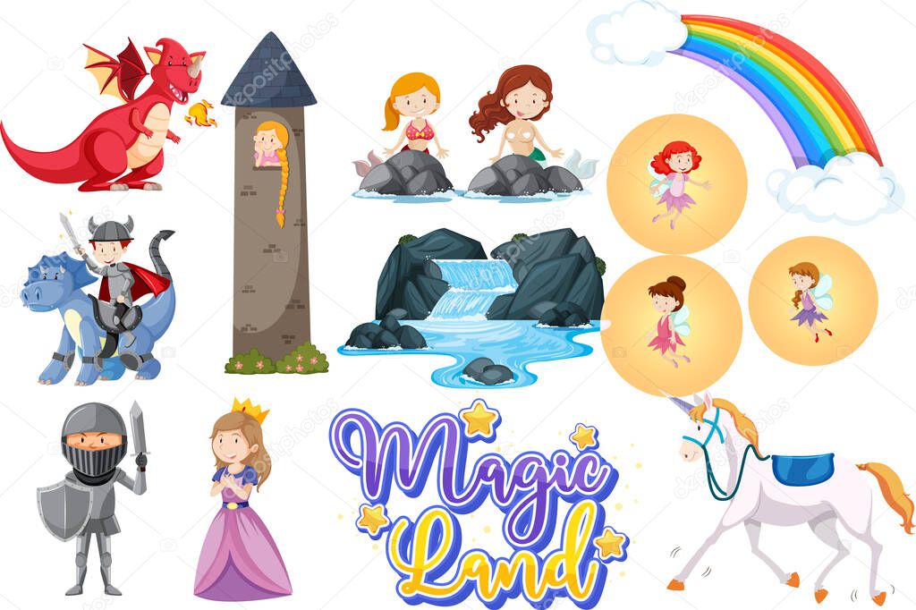 Set of fairytale characters on white background illustration