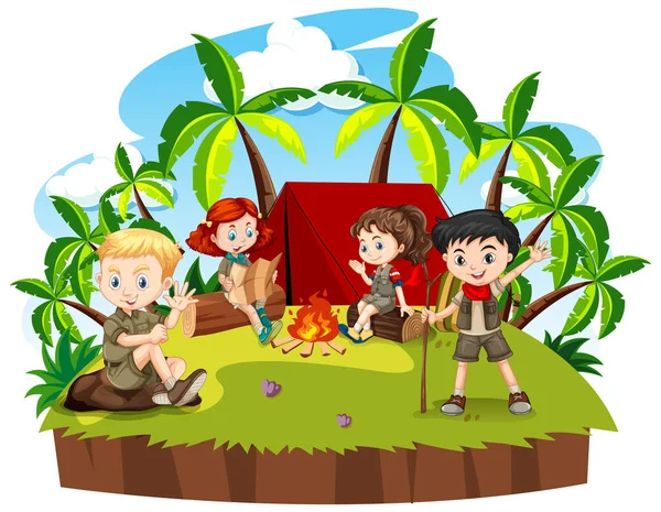 Grupa Dzieci Camping Ilustracja — Wektor stockowy