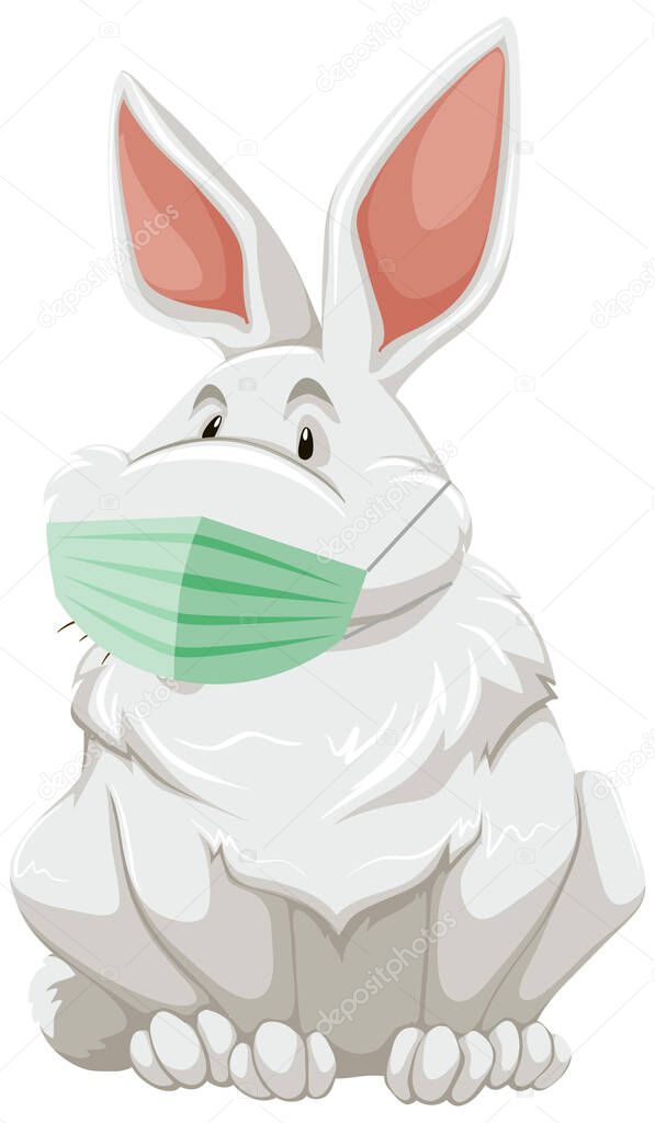 Rabbit cartoon charater wearing mask illustration