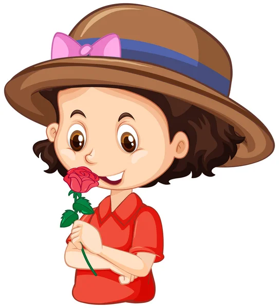 かわいいです女の子とともに赤いバラ上の白い背景イラスト — ストックベクタ
