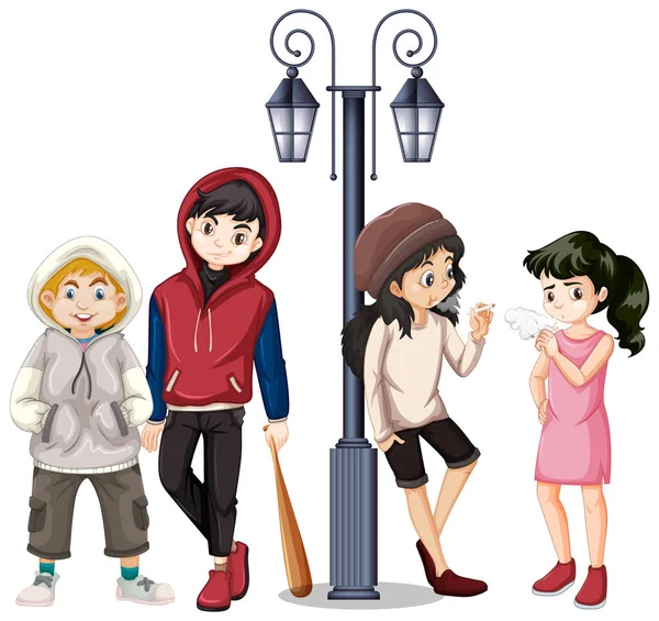Group Teenagers Hanging Out Street Illustration — Stock Vector