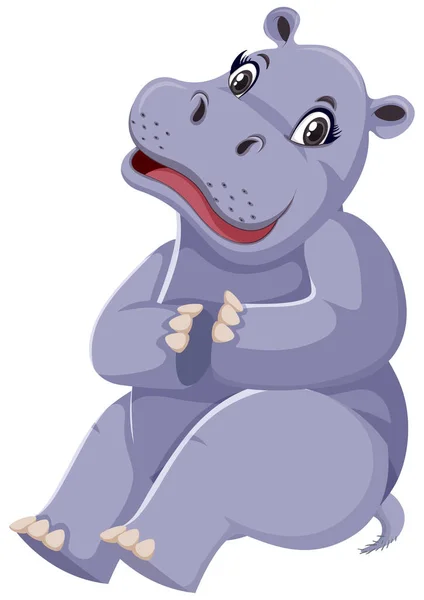 Cute Hipopotam Siedzi Białym Tle Ilustracji — Wektor stockowy