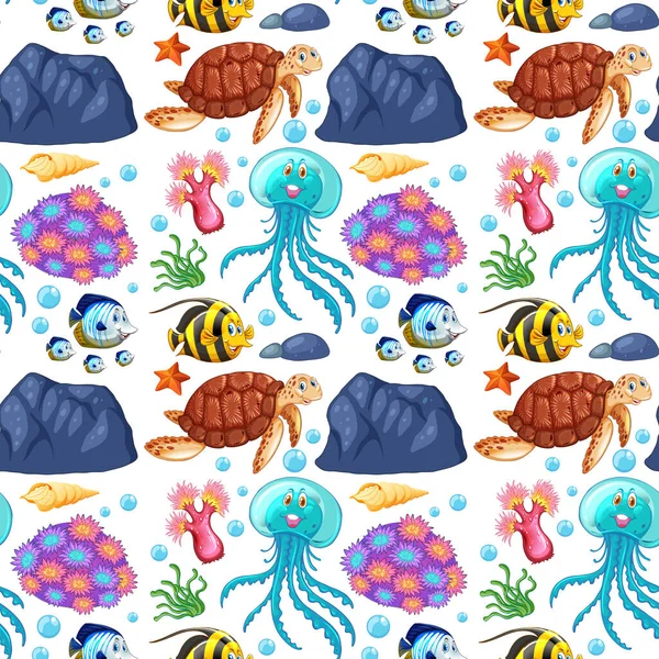 Design Fundo Sem Costura Com Criaturas Marinhas Ilustração Subaquática — Vetor de Stock