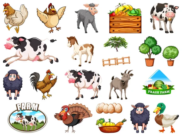 Conjunto Animales Granja Ilustración — Vector de stock