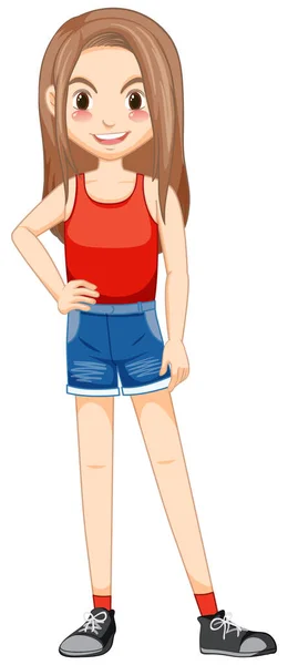Wanita Muda Dalam Rompi Merah Kartun Karakter Ilustrasi - Stok Vektor
