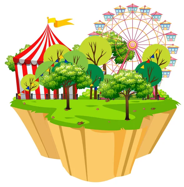 Сцена Цирковой Палаткой Аттракционами Парке — стоковый вектор