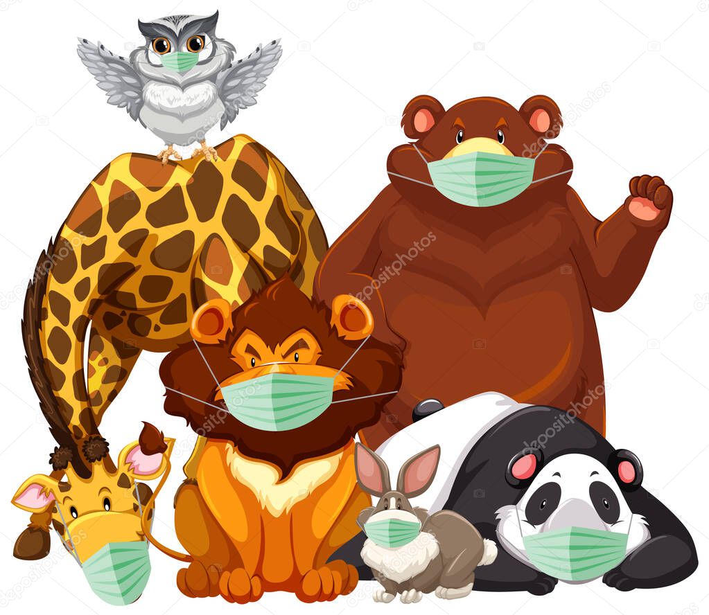 Wild animals charater wearing mask illustration