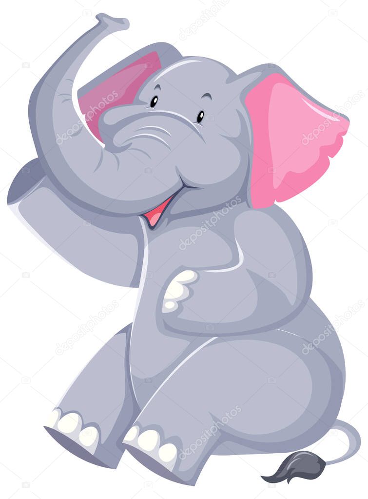Cute elephant sitting on white background illustration