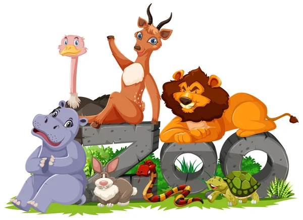 Groupe Animaux Avec Illustration Signe Zoo — Image vectorielle