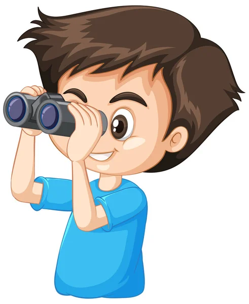 Niño Mirando Través Ilustración Binocular — Vector de stock