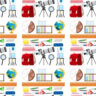 Okul ögeleri illüstrasyonuyla kusursuz arkaplan tasarımı