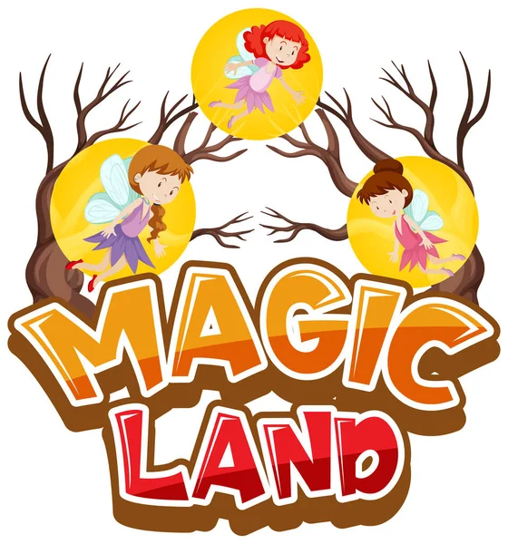 Font Design Pro Word Magic Land Many Fairies Flying Illustration — Stockový vektor