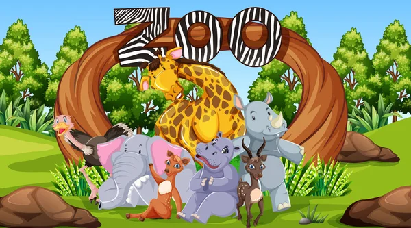 Animaux Zoo Dans Nature Sauvage Illustration Fond — Image vectorielle