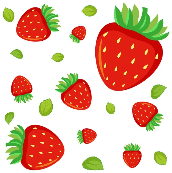 Desain Latar Belakang Mulus Dengan Ilustrasi Strawberry Merah - Stok Vektor