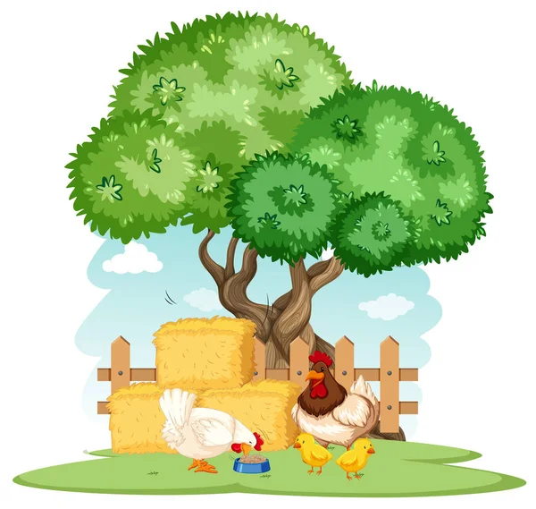 Bauernhofszene Mit Hühnern Auf Dem Bauernhof Illustration — Stockvektor