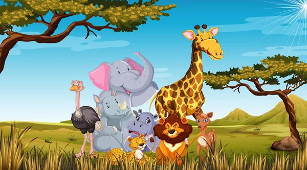 Zoo Animals Wild Nature Background Illustration — Stock Vector