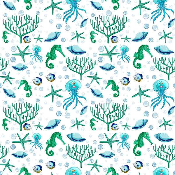Seamless Animal Marinho Coral Verde Azul Personagem Desenho Animado Sombra — Vetor de Stock