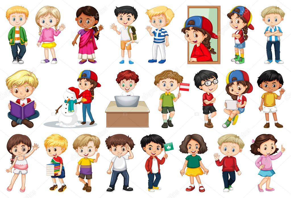 Large set of children doing different activities  illustration