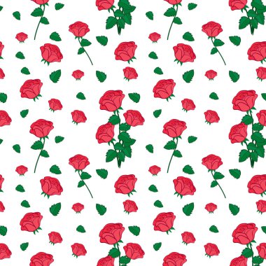 Güzel güller, çiçekler ve yaprak çizimleriyle kusursuz desen.