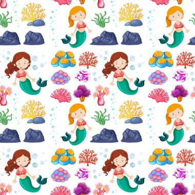 Deniz kızı deseni ve deniz temalı çizimler.