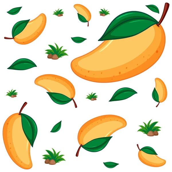 Taze Mango Illüstrasyonlu Kusursuz Arkaplan Tasarımı — Stok Vektör