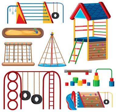 Park illüstrasyonunda çocuk parkı seti