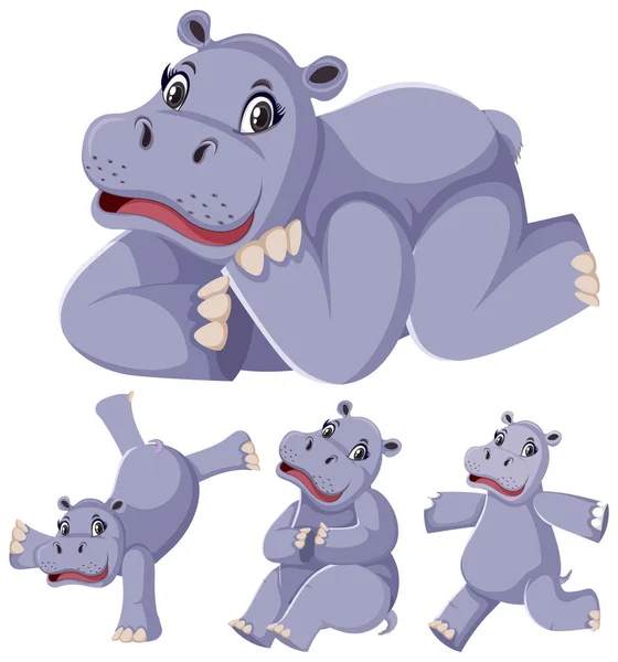 Set Van Nijlpaard Cartoon Karakter Illustratie — Stockvector