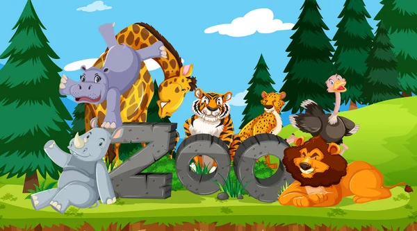Wild Animals Zoo Sign Illustration — Stock Vector
