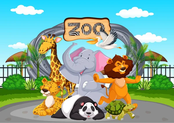Animales Felices Zoológico Ilustración — Vector de stock
