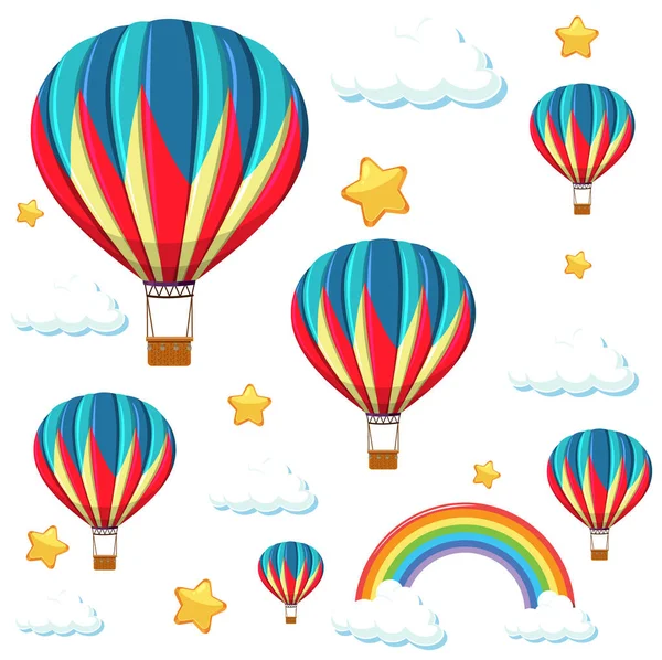Nahtlose Bunte Ballon Mit Regenbogen Und Sternmuster Illustration — Stockvektor