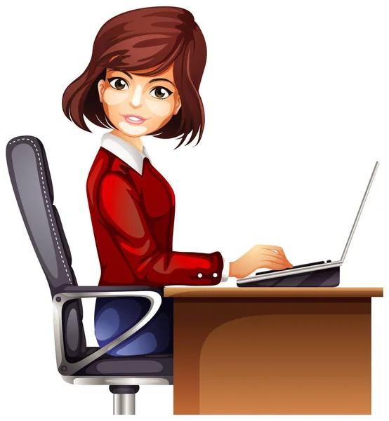 Mujer Oficina Trabajando Ilustración Mesa — Archivo Imágenes Vectoriales