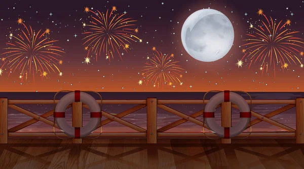 Feuerwerk Himmel Von Strand Ansicht Illustration — Stockvektor