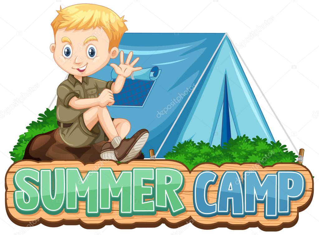 Font design for summer camp with cute kid at park illustration