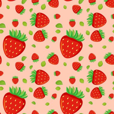 Kırmızı çilek illüstrasyonlu kusursuz arkaplan tasarımı