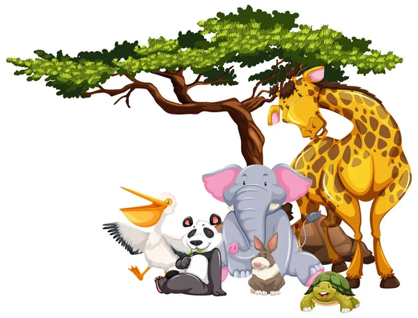 Μεμονωμένο Ζώο Κάτω Από Την Απεικόνιση Του Δέντρου — Διανυσματικό Αρχείο