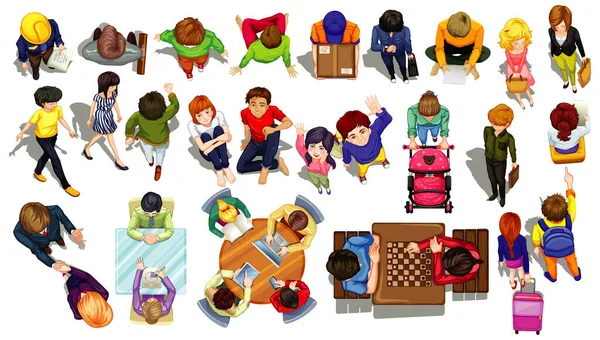 Set People Character Top View Illustration — Stock Vector