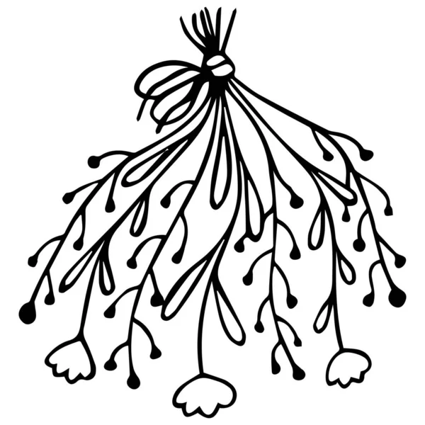 Bouquet noir et blanc dessiné à la main de pivots abstraits ornés de brunia sur fond blanc. Vecteur . — Image vectorielle